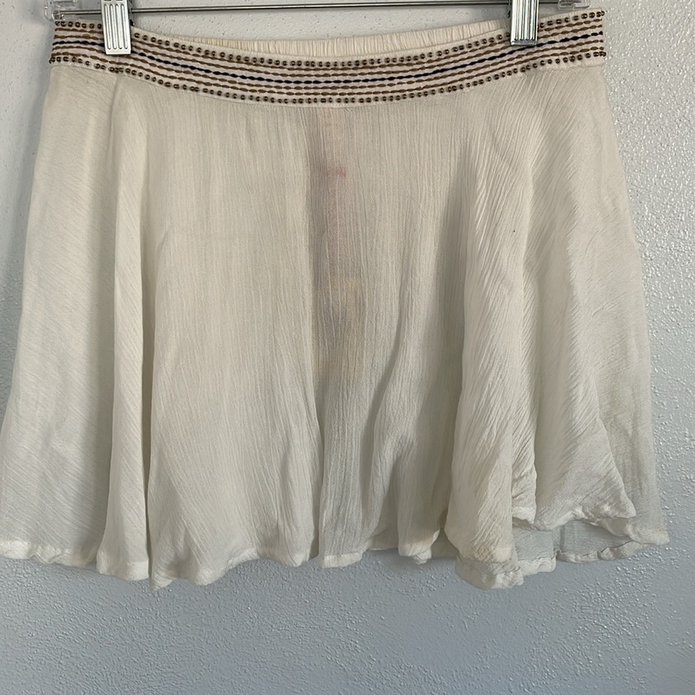 Raga Anthropolgie Off White Beaded Waist‎ Pull On Sheer Mini Skirt Small